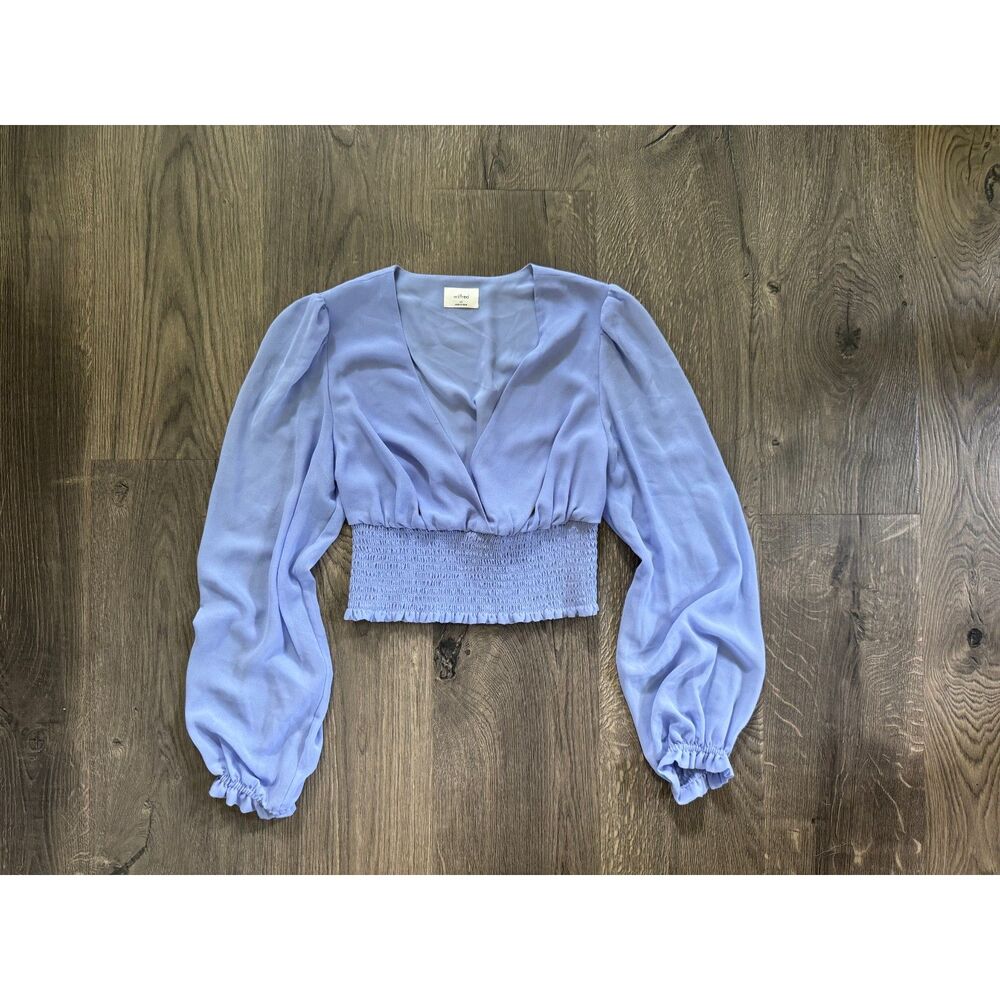Wilfred Wistful Aritzia Blouse Periwinkle Blue Cropped Top Wrap Blouse XS